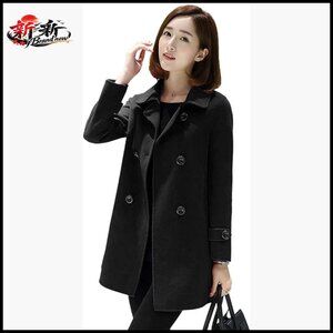 Wool Blend Peacoat Double Breasted Trench Coat Long Sleeve Regular Fit